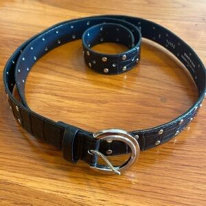 Nygard Collection 1” brassy studded black faux snakeskin belt with brassy buckle